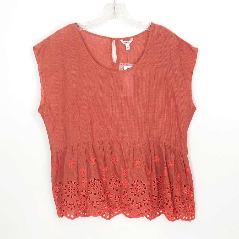 4/$25 Sonoma Embroidered Peplum Eyelet Top L NWT